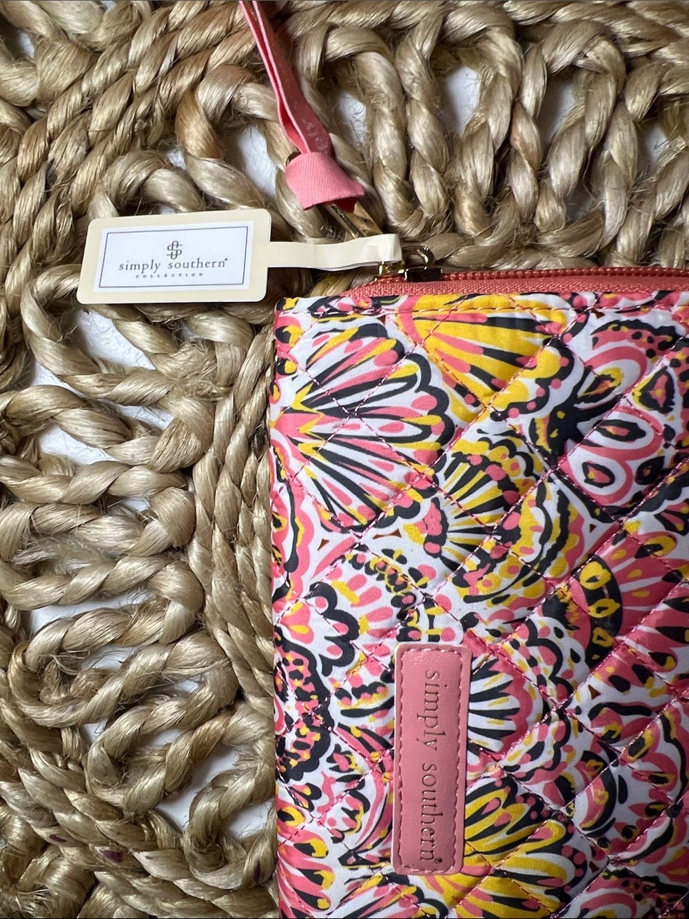 Simply Southern Quilted Shell Pink Yellow Printed Zip-Around Wallet - Picture 2 of 5